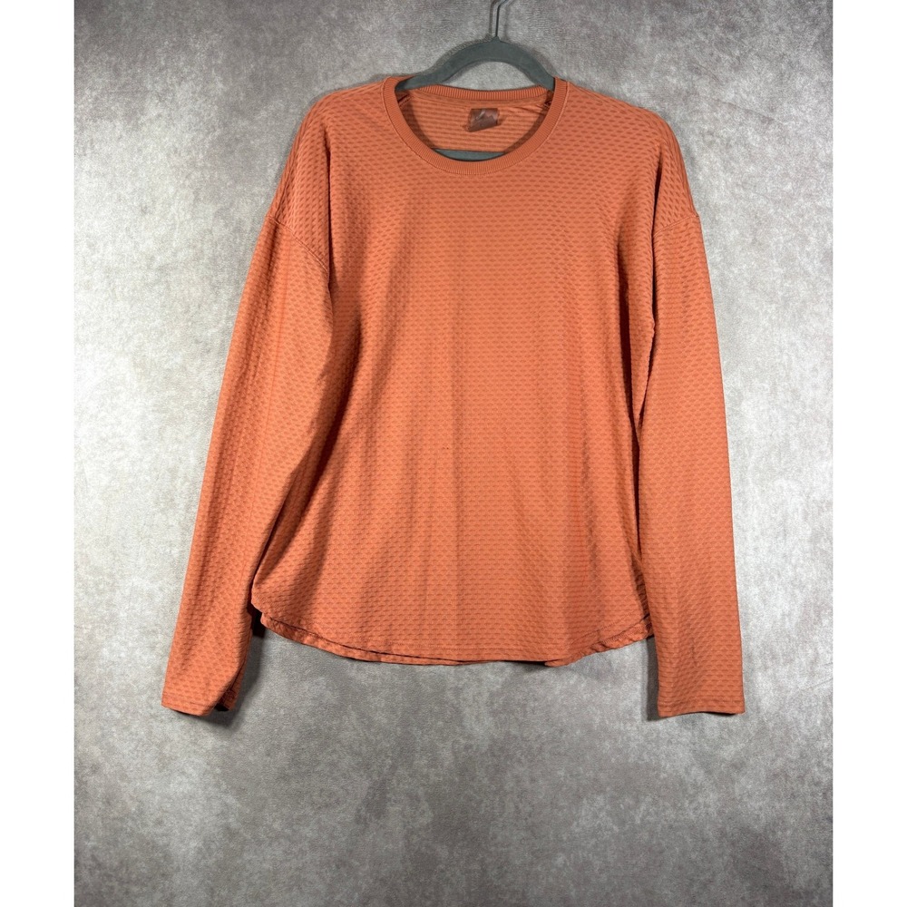 CALIA Top Womens L Orange Long Sleeve Textured Knit Crewneck Curved Hem Active
